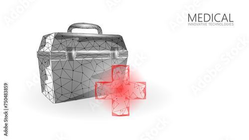  3D human part transplantation case. Red low poly anatomy organ. Polygonal donor medicine patient help donation vector illustration