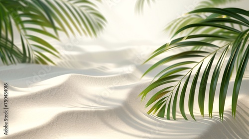 Serene Zen Beach Dunes Embraced by Palm Leaves at Sundown. Generative AI