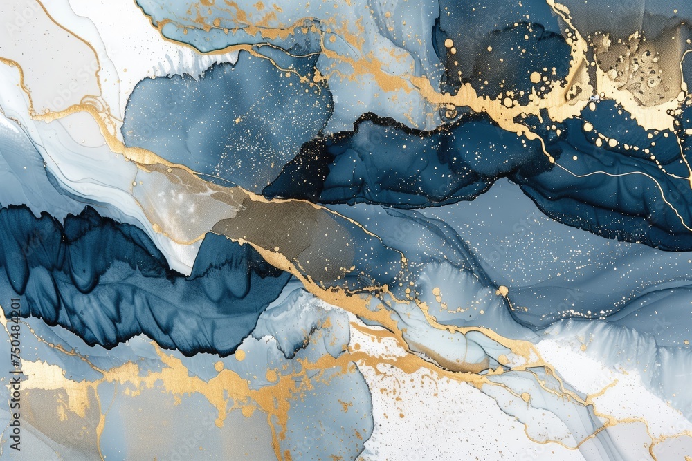 Naklejka premium abstract marble gold and blue watercolour background