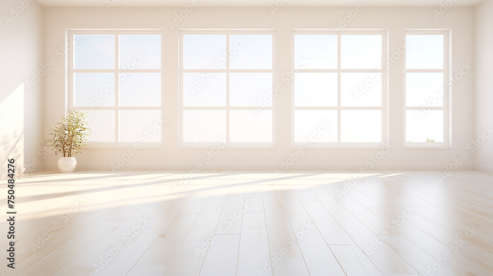 a clean bright room with a white floor and a sunlight from the window The interior design has a shiny surface and textured background a clean bright room with a white floor and a sunlight from the window The interior design has a shiny surface and textured background