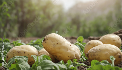 Potato organic vegetable copy space blurred background, 