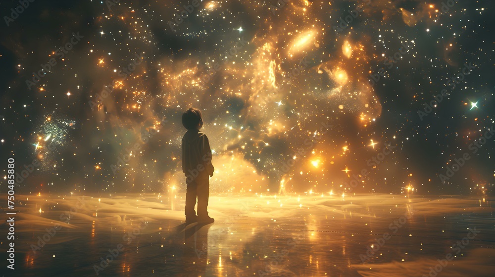 Wonderstruck child gazing at celestial marvels in a planetarium. Concept Childhood Wonder, Celestial Marvels, Planetarium Experience, Gazing in Awe