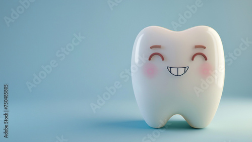 white cute smiling tooth characters with faces smile on blue background