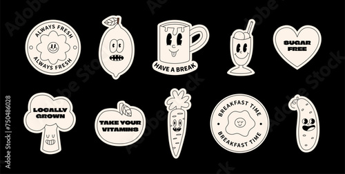 Food groovy line stickers