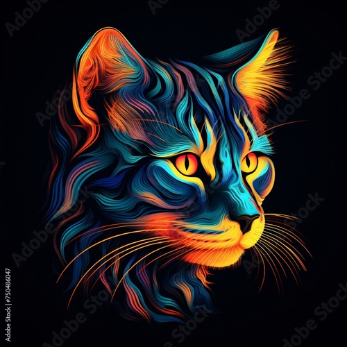 Colourful cat silhouette on a black background 