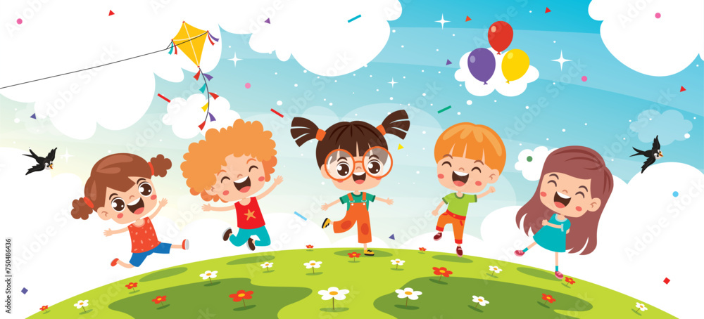 Group Of Happy Cartoon Kids Group Of Happy Cartoon Kids