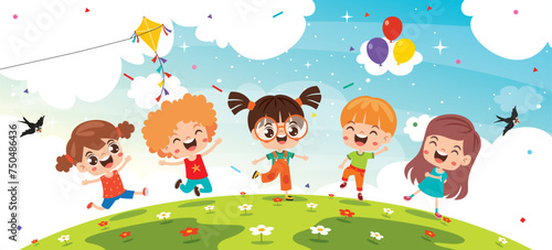 Group Of Happy Cartoon Kids