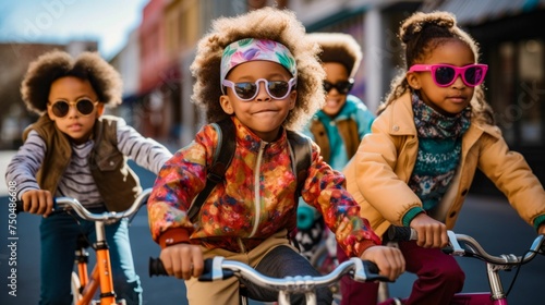 Young Cyclists Sporting Colorful Sunglasses. Generative ai