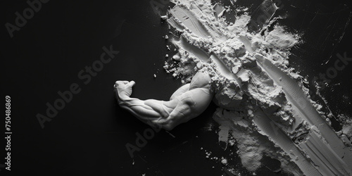 Generative AI  protein powder in man muscular hand shape  bodybuilding and power sport concept
