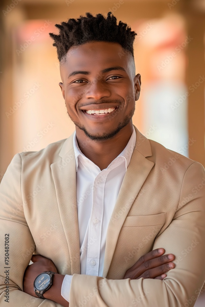 Smiling African businessman in beige suit Smiling African businessman in beige suit