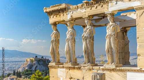Caryatids in Erechtheum from Athenian Acropolis, Greece photo