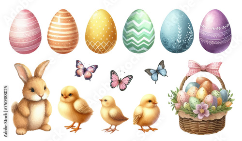 Watercolor illustration material set for Easter