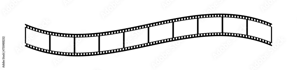 35mm film strip in 3d vector design with 10 frames on white background. Black film reel mockup illustration to use in photography, television, cinema, travel, photo frame.

