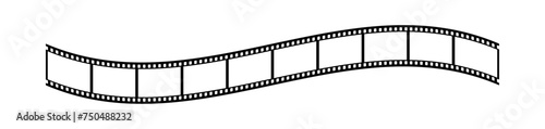 35mm film strip in 3d vector design with 10 frames on white background. Black film reel mockup illustration to use in photography, television, cinema, travel, photo frame.
