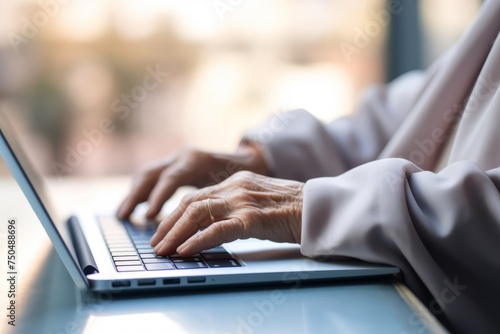 パソコン作業をする高齢女性 photo