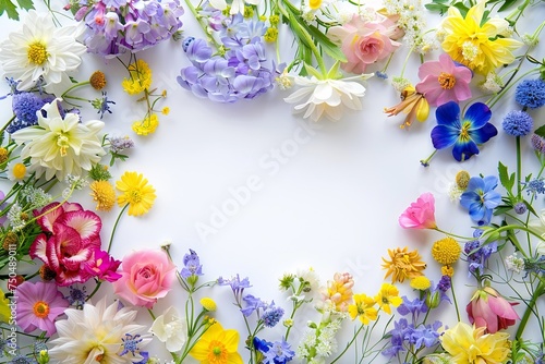 a frame of a variety of flower arrangements on a white background