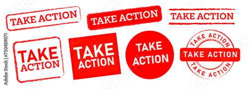 take action circle rectangle and square red rubber stamp label sticker determination motivation