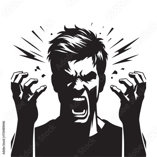 Burning Reaction: Vector Angry Person Silhouette - Expressing Intense Emotion in Striking Form. Angry Person Illustration, Angry man vector.