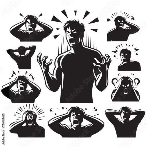 Burning Reaction: Vector Angry Person Silhouette - Expressing Intense Emotion in Striking Form. Angry Person Illustration, Angry man vector.