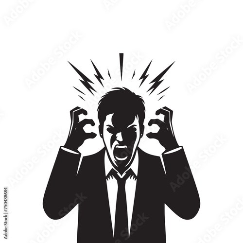 Burning Reaction: Vector Angry Person Silhouette - Expressing Intense Emotion in Striking Form. Angry Person Illustration, Angry man vector.