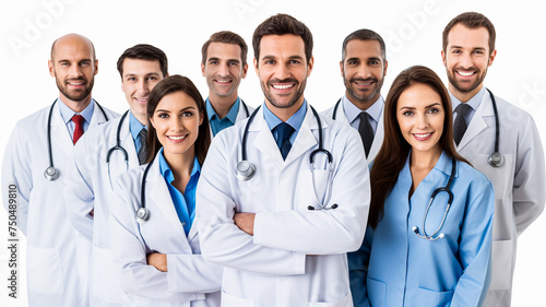 Smiling team of doctor on a white background