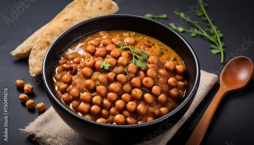Fried chickpeas with turmeric, roasted spicy chickpeas or Indian chana or chole in a skillet.  Isolated on white background, top view.