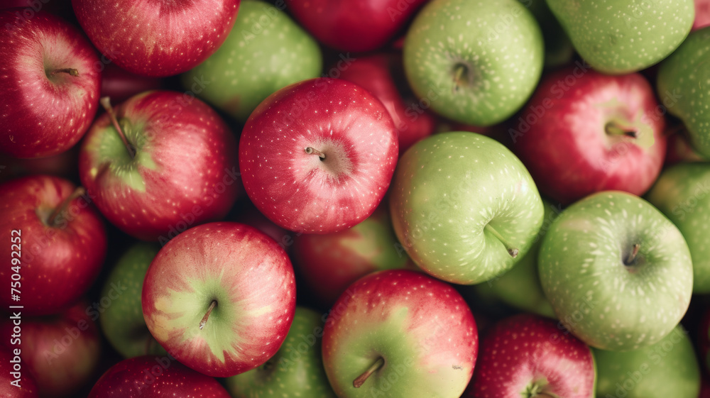Vibrant mix of red and green apples filling the frame with freshness. Vibrant mix of red and green apples filling the frame with freshness.