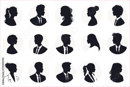 Avatar profile icon set male and female, Silhouettes of businessman and businesswomen profile icon, Set of Men and Women profile icon, Heads of businessman and businesswomen