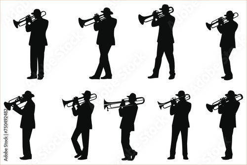 Silhouette of Trumpet Player, Trumpet Player Silhouette vector