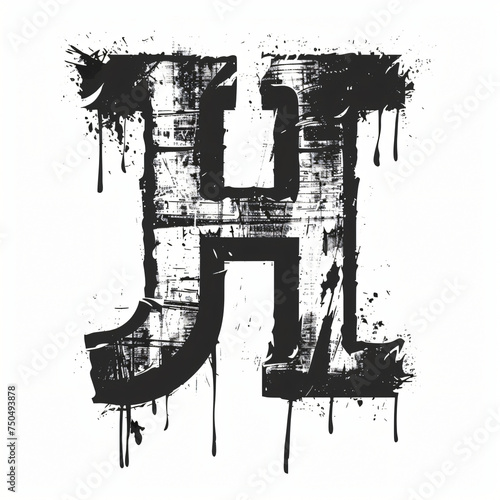 Hebrew letter Kaf. Shabby black font. photo