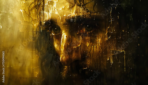 Recreation of a damaged surface or wall with the face of Jesus Christ	
