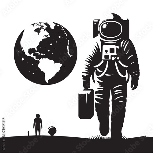 Space Pioneer: Vector Astronaut Silhouette - Embarking on Cosmic Adventures Beyond Earth's Horizon. Astronaut Illustration, Astronaut vector