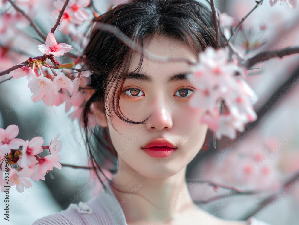 portrait of a woman with blossoms portrait of a woman with blossoms