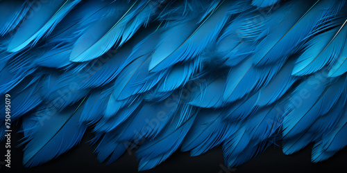 Colorful Scarlet Macaw Plumage , Exotic Bird Feathers Pattern on Blue Background © Muhammad