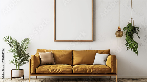 Brown sofa and blank frame photo