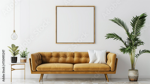 Brown sofa and blank frame photo