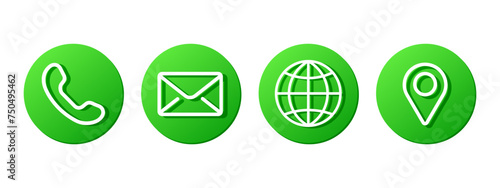 green rounded contact information vector icons for business card