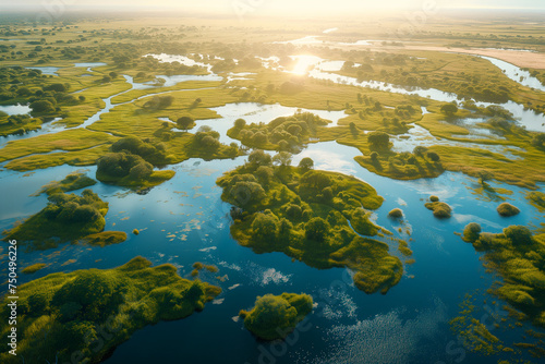 a bird view of water land ai generated