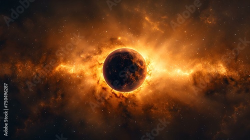 Stunning celestial event captures solar eclipse against galaxy backdrop in night sky. Concept Astrophotography, Solar Eclipse, Galaxy Backdrop, Celestial Event, Night Sky