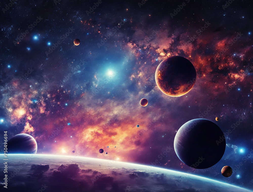Obraz premium A blue planet Earth orbits a bright yellow sun in the vastness of space