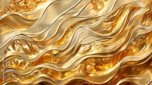 Liquid metal golden abstract background. Luxury header flowing gold design concept. Shiny yellow metallic surface. 