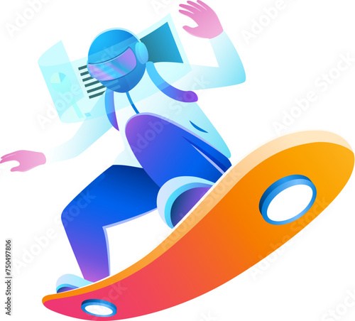 Metaverse World Man on Flying Hover Board