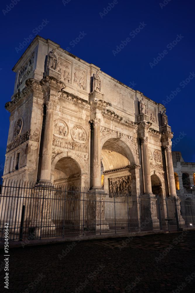 Arch of Constantine at Night in Rome, Italy