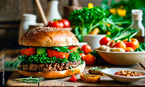 vegetarian burger on the table. Selective focus.