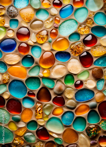 multi-colored smooth sea stones. Selective focus.