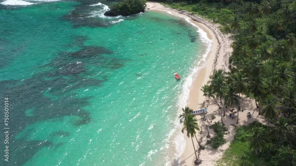a virgin beach with a boat in the beach in the caribbean in the paradise a virgin beach with a boat in the beach in the caribbean in the paradise