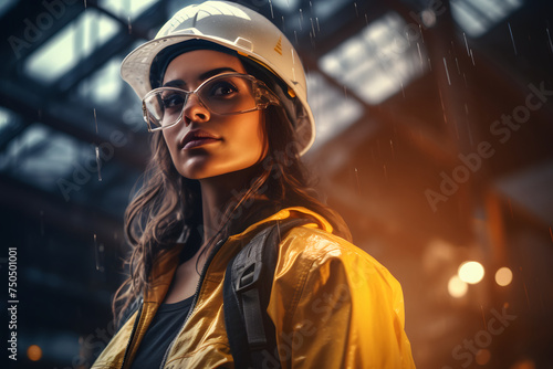 female civil engineer or architect at work in the construction site. photo