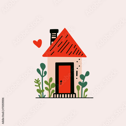 Small fairy house. Cartoon cottage with chimney and tree garden, cute traditional tiny country building. Vector isolated flat illustration