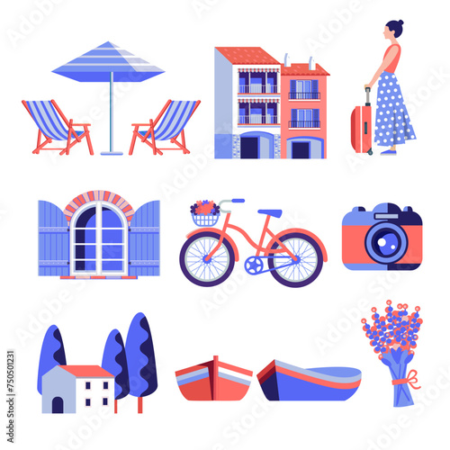 travel to mediterranean coast vector icons