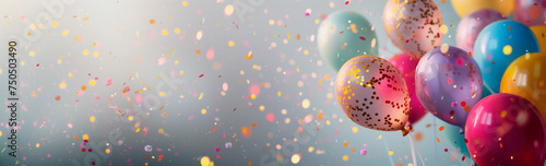 Whimsical Array of Multicolored Balloons with Sparkling Confetti on a Light Background for Festive Occasions (AI-Generated)